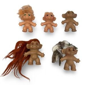 Vintage 60s 70s Trolls Doll Lot of 5 DAM Signed Orange Red Gray Hair Retro Toys